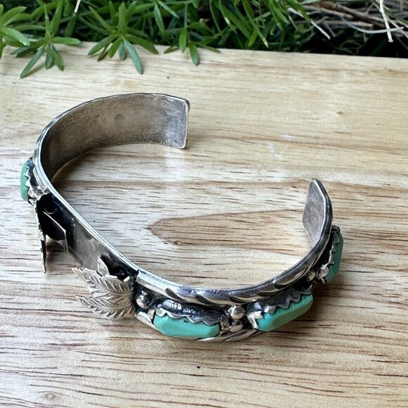 Zuni Wayne Cheama Cuff Watch‎ Band Sterling Silver Turquoise Signed 19.5g Sz 5.5 - Picture 7 of 10